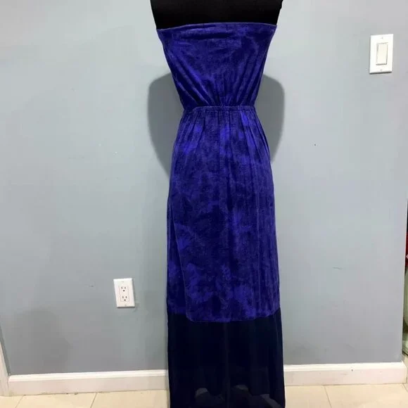 EXPRESS Royal Blue Tiedye Size Medium Strapless Dress Tube Top Sheer Bottom - Picture 2 of 14